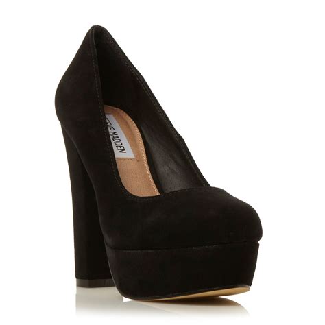 Steve Madden Bettty Chunky Heel Courts In Black Black Suede Lyst