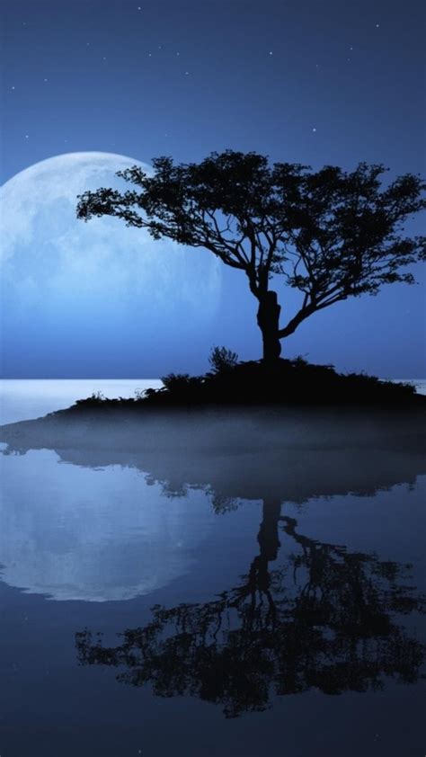 1080x1920 1080x1920 Island Sky Moon Tree Landscape Artist