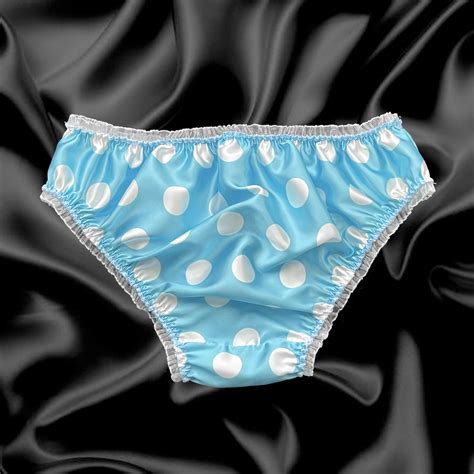 Aqua Blue Satin Polkadot Frilly Sissy Panties Bikini Knicker Briefs