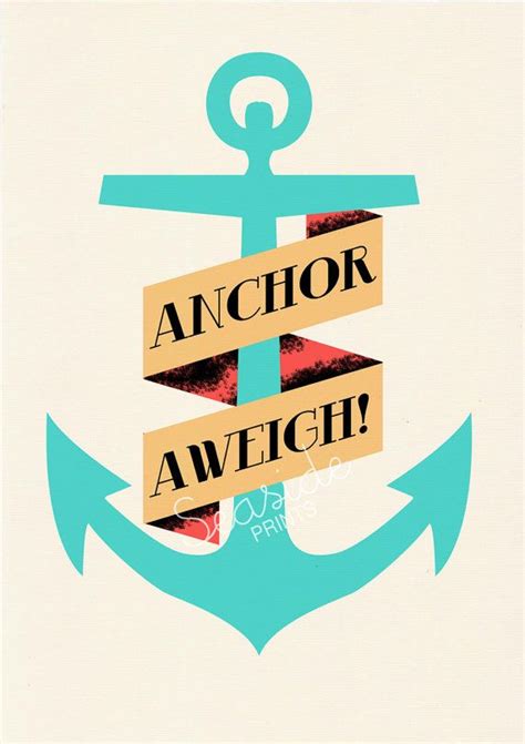 nautical print poster vintage anchor aweigh collage sea life tools print original