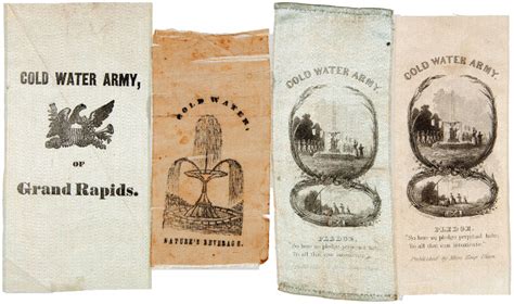 Hakes Cold Water Army Four Silk Ribbons C1840s 1850s