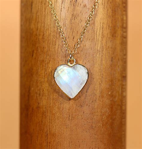 Moonstone Necklace Rainbow Moonstone Heart Pendant Gold Heart