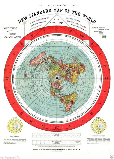 Gleasons New Standard Map Of The World Flat Earth Circa 1892 Par