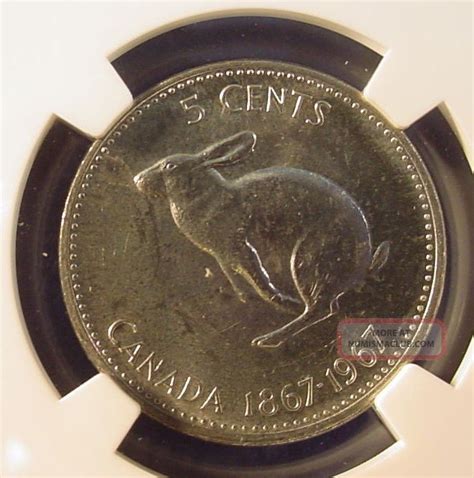 1867 1967 5c canada ngc cert ms62 5 cents centennial commemorative rabbit nickel
