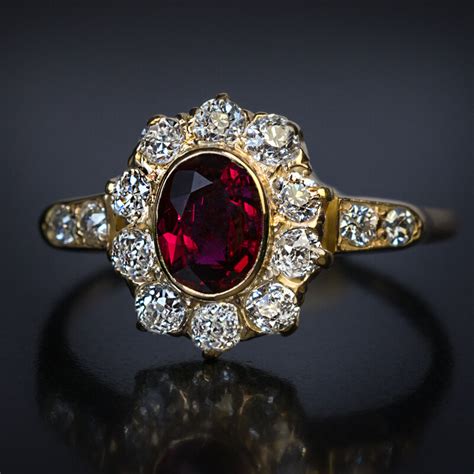 Antique Edwardian Ruby Diamond Gold Engagement Ring Antique Jewelry