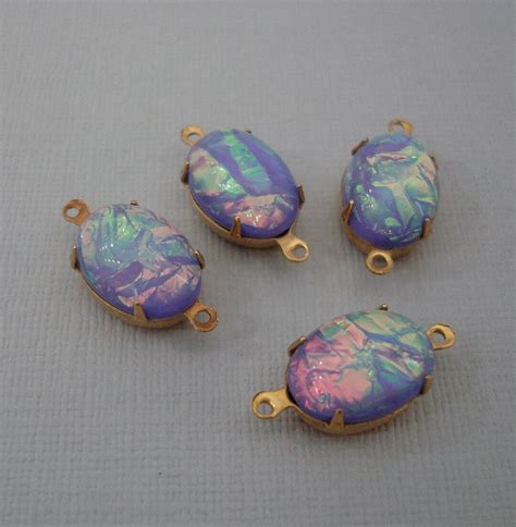 Lilac Opal Stone Oval In 2 Loops Brass Setting 14mm X 10mm Etsy