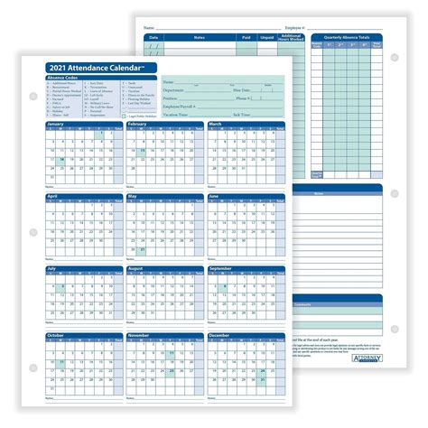 Attendance Calendars 2021 Calendar Template Printable