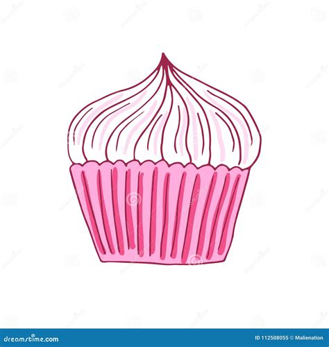 Cupcake With Cherry Vector Doodle Badge Sweet Vector Print Stock