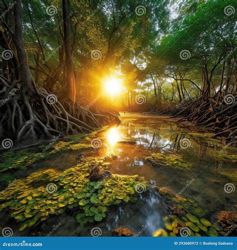 Mangrove Forest At Sunrisemangrove Forest View Royalty Free Stock