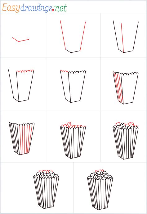 how to draw a popcorn step by step [11 easy phase] and [video]