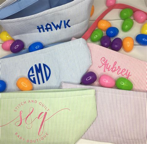 Luoem easter bag party decor easter bunny basket house shape monogrammed personalized blank easter buckets tote bag. Monogrammed Easter baskets in pink, purple, and blue ...