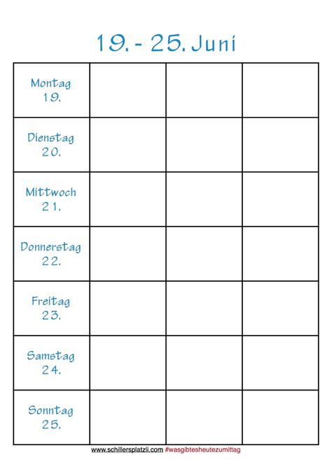 Unsere kostenlose vorlage für die essensplanung der woche. schiller's platzli: #wasgibtesheutezumittag Vorlage KW25