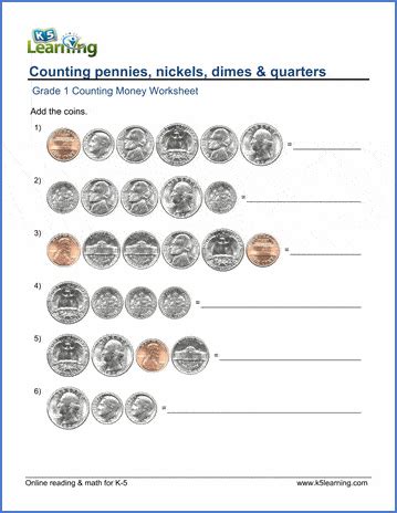 1st Grade Counting Money Worksheets - free & printable | K5 Learning