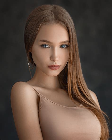 Evgeny Sibiraev Women Brunette Long Hair Straight Hair Makeup Blue Eyes Looking At Viewer