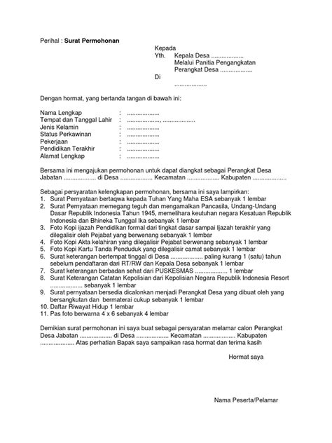 Contoh surat keputusan pengangkatan jabatan. 27++ Contoh Surat Lamaran Perangkat Desa - Kumpulan Contoh ...