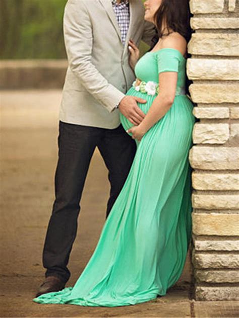 Looking for the perfect maternity dress for your baby shower? Green Draped Backless Off Shoulder Maternity Photoshoot ...