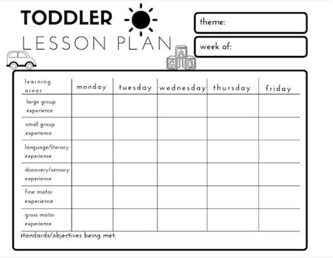 Toddlerones Weekly Lesson Plan Black And White Style Etsy