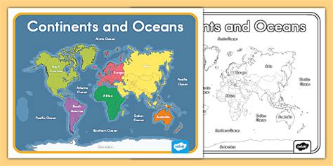 Map Of The Oceans And Continents Printable Twinkl Usa