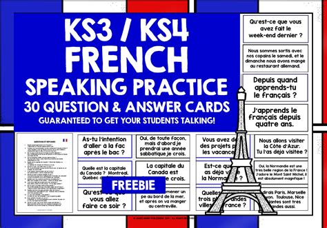French Speaking Practice Cards Freebie Teaching Resources