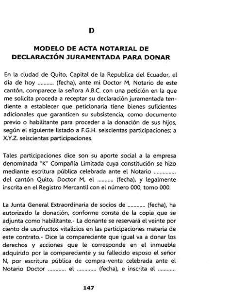 Acta Notarial De Declaracion Juramentada Para Donarpdf