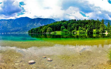 Lac Bohinj Slovénie Paysages Nature Forêt Turquoise Vert Nuages Deau