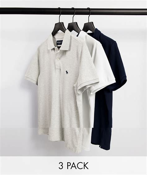 Abercrombie And Fitch 3 Pack Icon Logo Pique Polo Shirts In Navy Gray