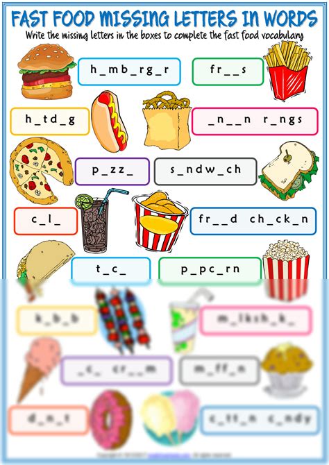 Solution Fast Food Vocabulary Esl Missing Letters In Words Worksheet