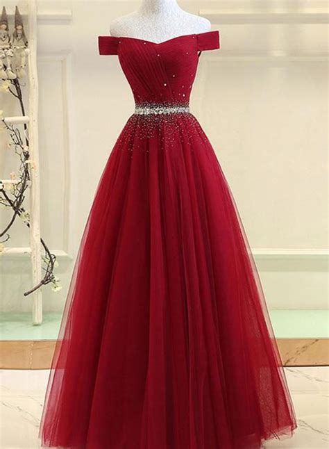 dark red tulle   formal dress red party gowns prom