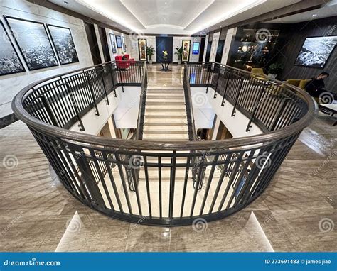 26 2 2023 Elegant Symmetric Fence Or Handrails Around Stair Ways Inside Football Club In Happy