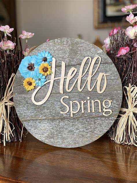 Hello Spring Hanging Sign Happy Spring Hello Spring Sign Wood Ts