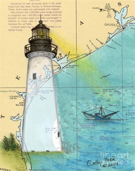 Port Isabel Lighthouse Tx Nautical Chart Map Art Cathy Peek Painting By
