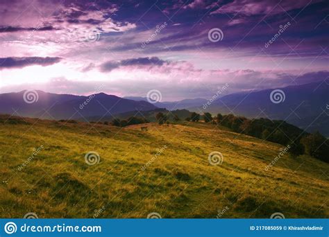 Wonderful Autumn Sunset Landscape Scenic Mountains Scenery Stock Image