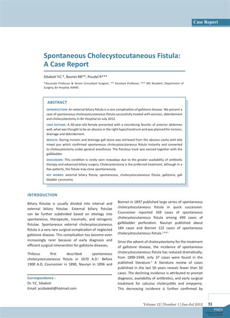 Pdf Spontaneous Cholecystocutaneous Fistula