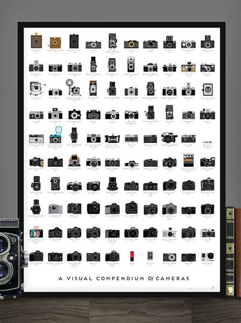 a poster that shows 100 groundbreaking cameras in the history of photography