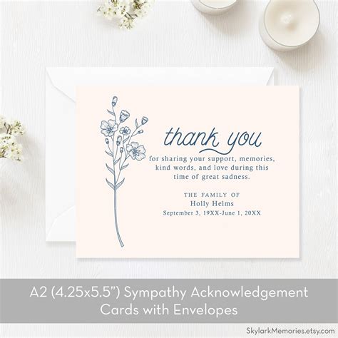 Funeral Thank You Cards Personalized Sympathy Acknowledgement Etsy