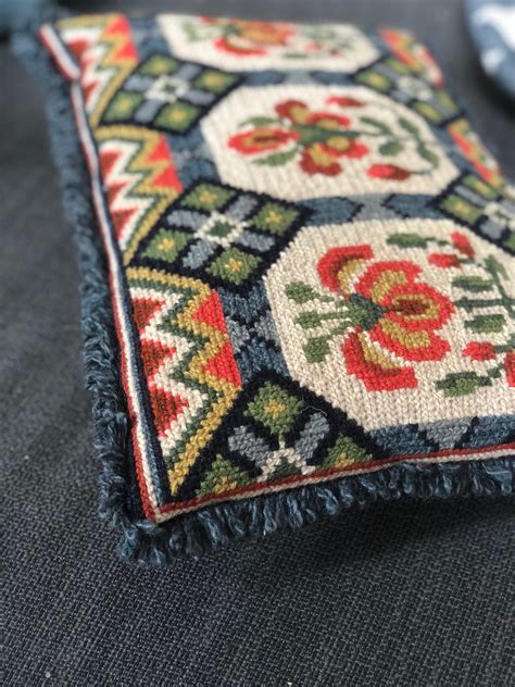 Embroidered Swedish Scandinavian Folk Art Decorative Pillow Floral