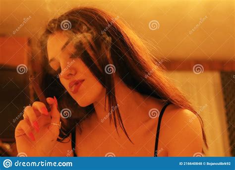 Beautiful Brunette Caucasian Girl With Long Hair Posing Indoors Style Trends Fashion Concept