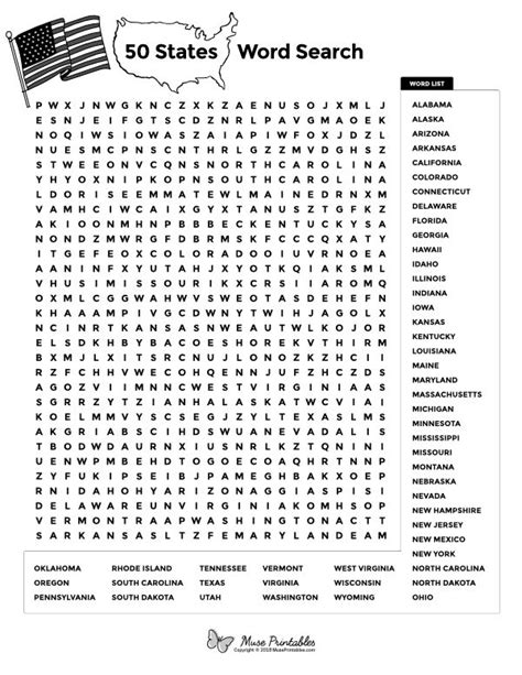 Free Printable Word Search For All 50 States In The United States