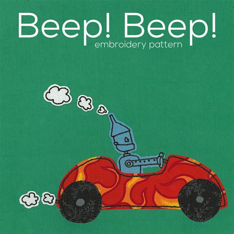 Beep Beep Robot Driving A Car Embroidery Pattern Shiny Happy World