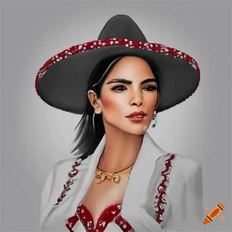 sketch of a beautiful hispanic woman in charro outfit on craiyon