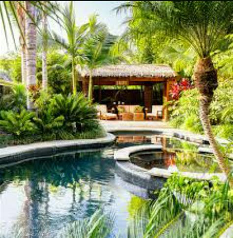 Tropical Backyard Backyard Pool Landscaping Backyard Paradise