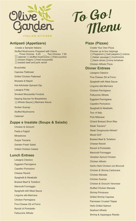 I never have to wait long for the waiter to come and take our order and no matter who they are. 7 Best Olive Garden Menu Printable Out - printablee.com