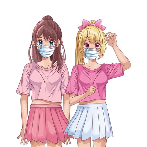 Girls Using Face Masks Anime Characters 1981069 Vector Art At Vecteezy