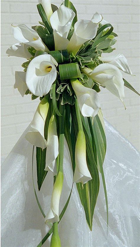 Cascading Calla Bouquet With Folded Aspidistra And Lily Grass