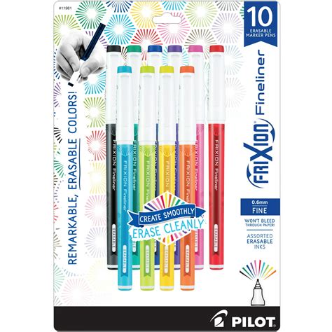 Pilot Frixion Fineliner Erasable Marker Pens Fine Pt Asst Colors 10