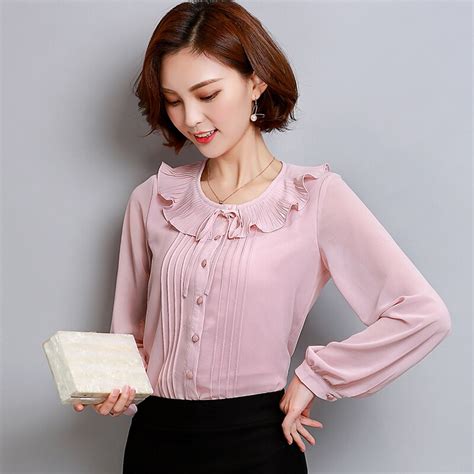 female autumn 2018 new chiffon blouse shirt ol fashion ruffled neck long sleeve casual blouses