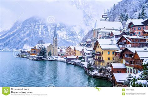 Hallstatt Town On A Lake In Alps Mountains Austria In