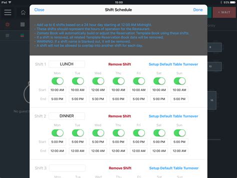 Setting up hours of operation / shift schedule (iPad App) – Book