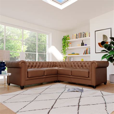 Hampton Chesterfield Corner Sofa Tan Classic Faux Leather Only £79999 Furniture And Choice