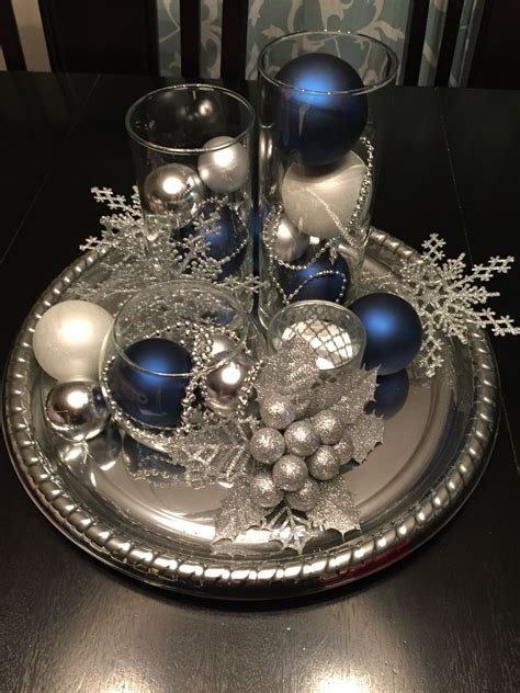 Christmas Decorations Centerpiece Blue Silver And White Christmas